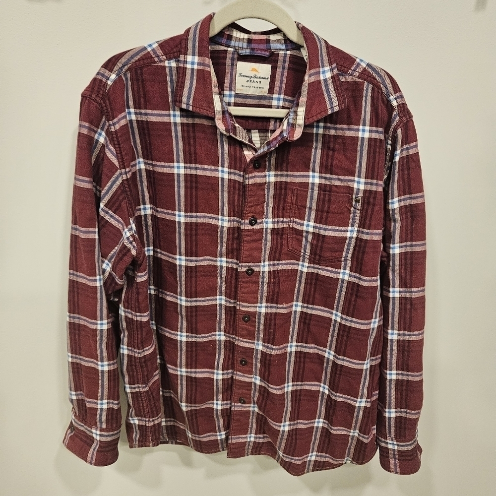 Tommy Bahama jeans mens xl red flannel button front shirt